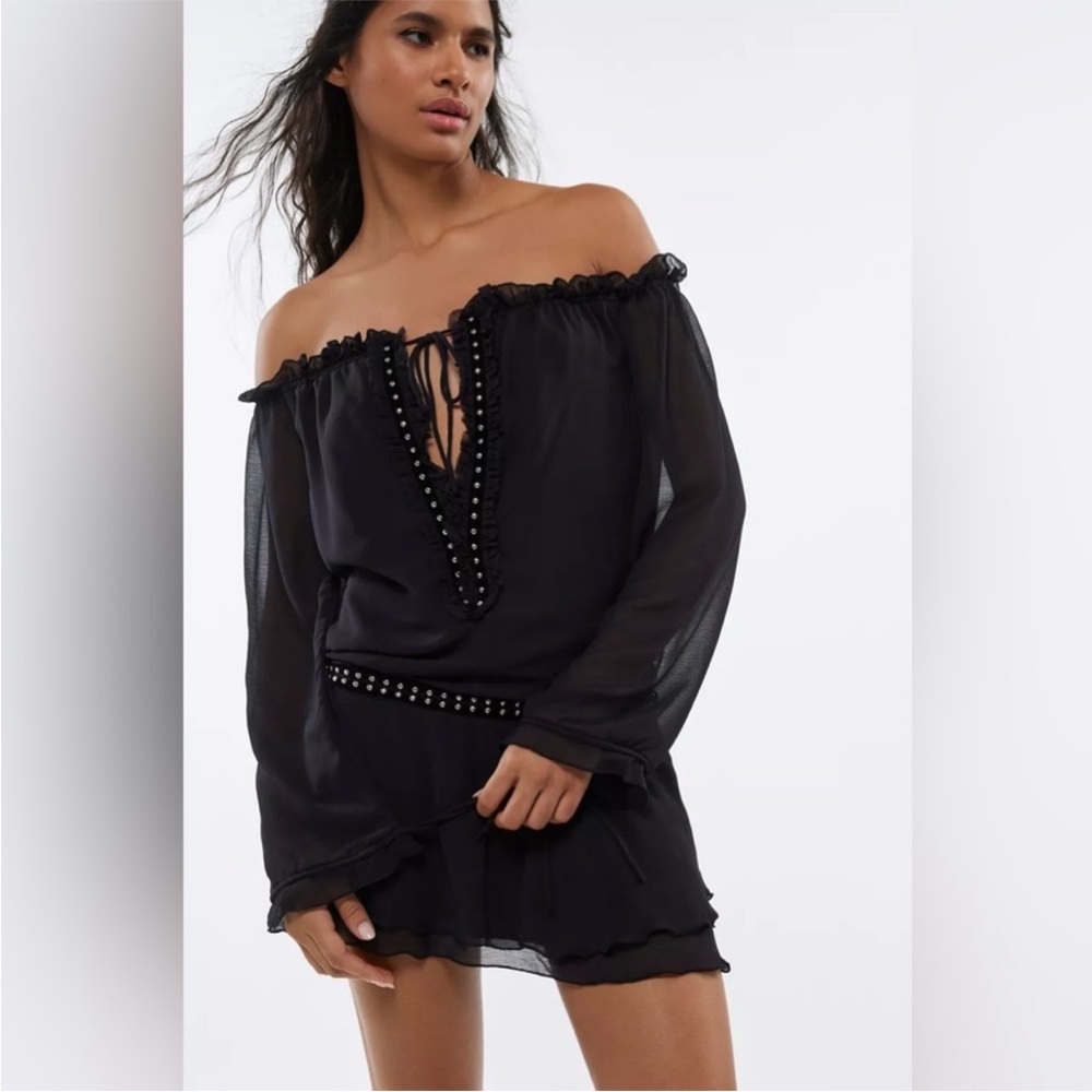 Silence + Noise Off-Shoulder Black Mini Dress